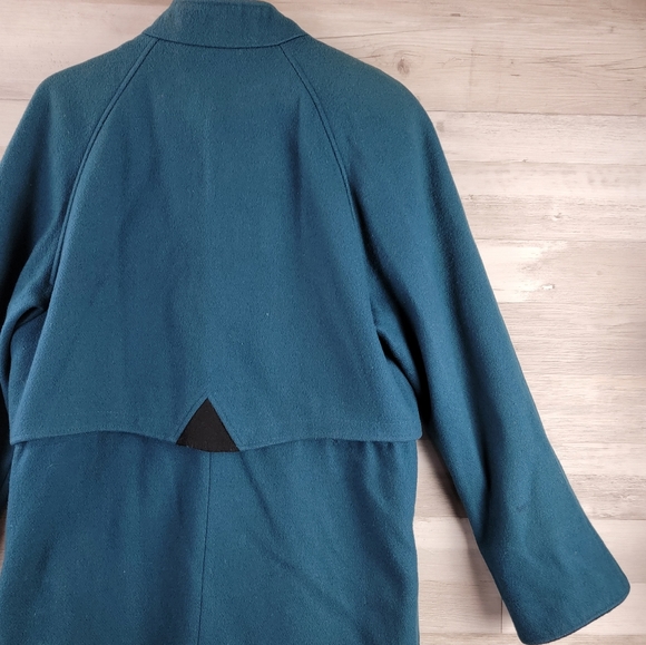Vintage Spencer Douglas Dark Teal, Black Trim Wool Mid Length Winter Coat Large - Picture 13 of 16